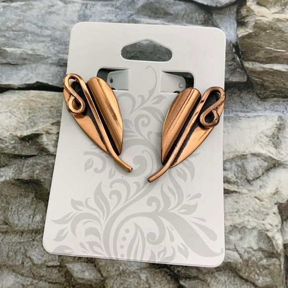 Vintage Signed Renoir Copper 3D Dimensional Leaf Palette Designer Clip Earrings - Picture 3 of 4